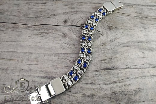 Rhodium-plated silver bracelet with stones, фото