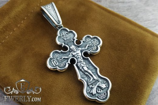 Men's cross made of silver with blackening, фото