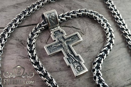 Silver chain and cross, фото