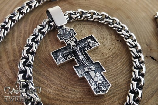 Men's silver chain with a cross, фото