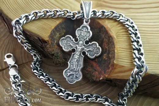 Men's cross with chain of silver, фото