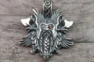Silver pendant "Viking" with ruby, фото