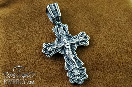 Cross of silver with crucifix, фото