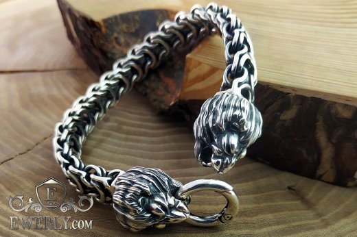 Massive bracelet Ramzes with a clasp "Head of lion's", фото