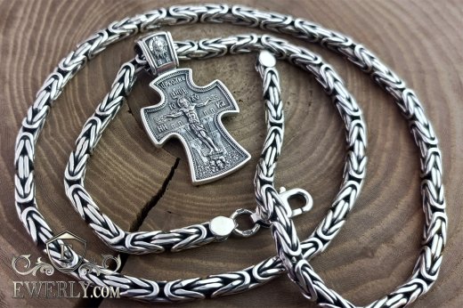 Byzantine chain with a cross made of silver, фото