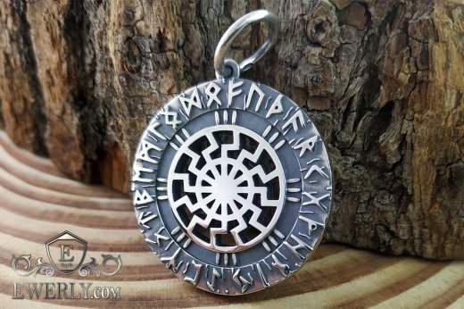 Pendant - amulet "Black sun in futark", фото