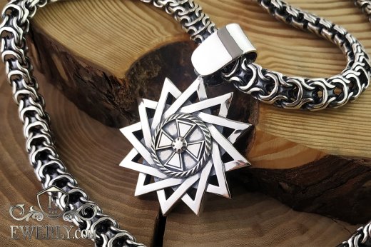 Thick silver chain with pendant "Star of Erzgamma", фото