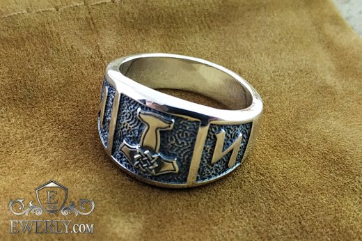 Silver signet ring with "Svarog" square, фото