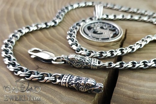 Silver chain with pendant "Dragon", фото