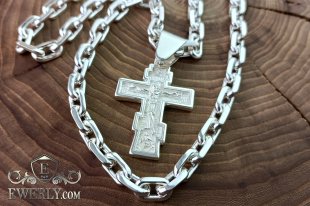 Silver anchor chain with cross, фото
