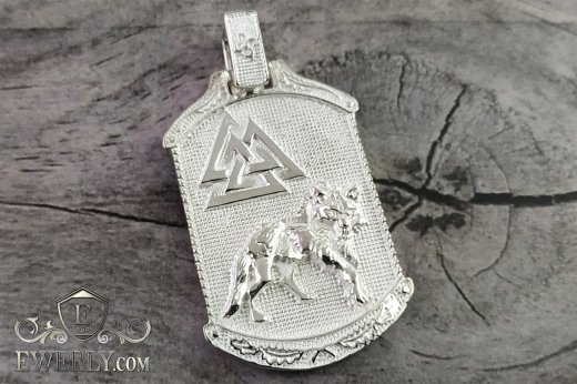 Silver pendant with wolf and "Tree of life", фото