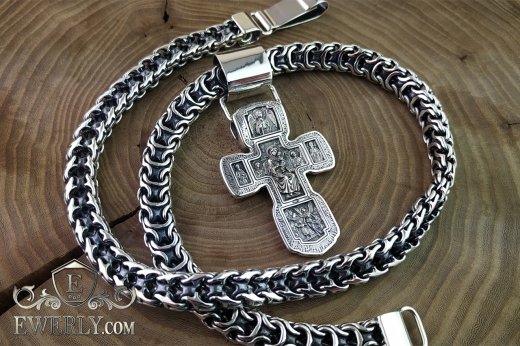 Men's silver chain "Phantom" with a cross, фото