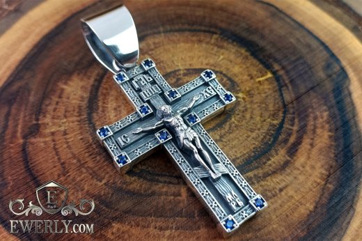 Men's cross of silver with stones, фото