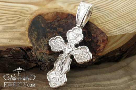 Silver male cross with crucifix, фото