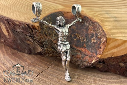 Orthodox pendant made of silver in the form of Jesus, фото
