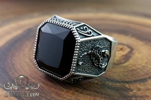 Men's silver ring "Scorpio" with onyx, фото