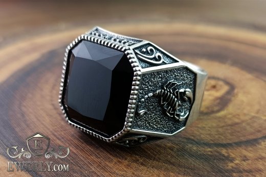 Men's silver ring "Scorpio" with onyx, фото