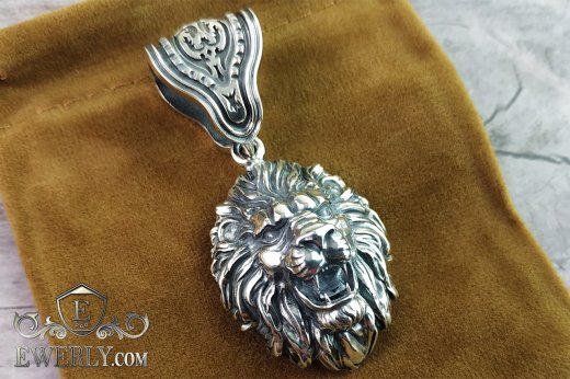 Men's pendant - silver lion, фото