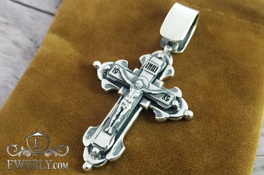 Men's silver cross with blackening, фото