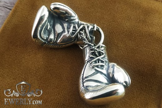 Men's silver pendant "Boxing gloves", фото