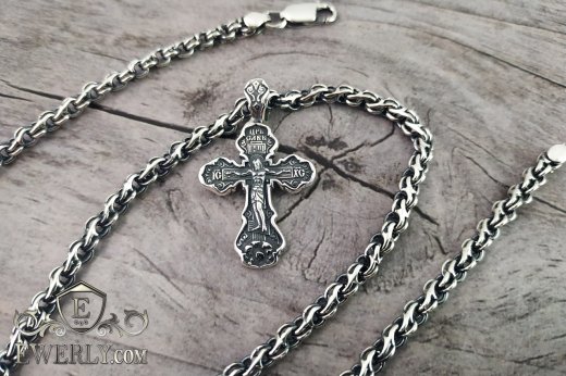 Silver chain Brook with a cross, фото