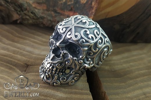 Large silver skull ring, фото